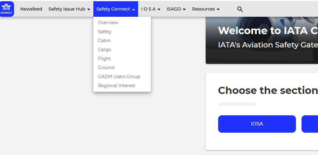 Safety Connect menu